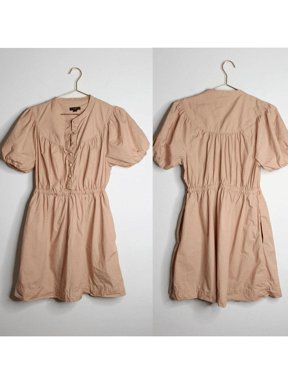 J. Crew Beige Baby Doll Peasant Style Short Sleeve Mini Dress - LP